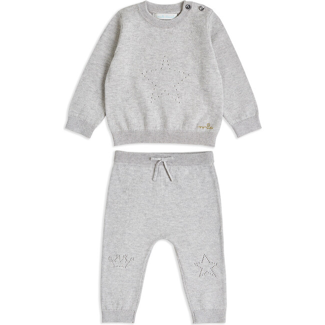 Pointelle Star Crawler Set in Grey - Loungewear - 1