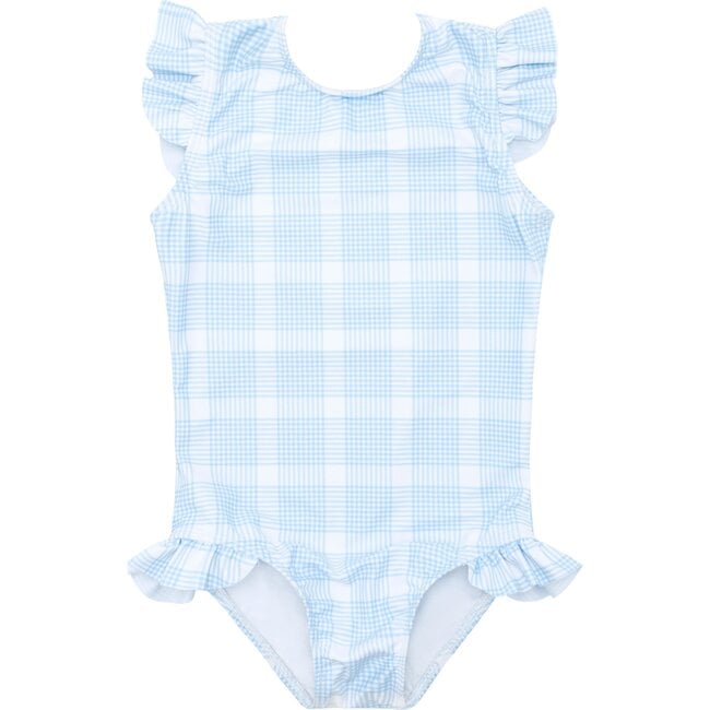 Girl's Sunwashed Plaid Ruffle Sleeve Rashguard One Piece