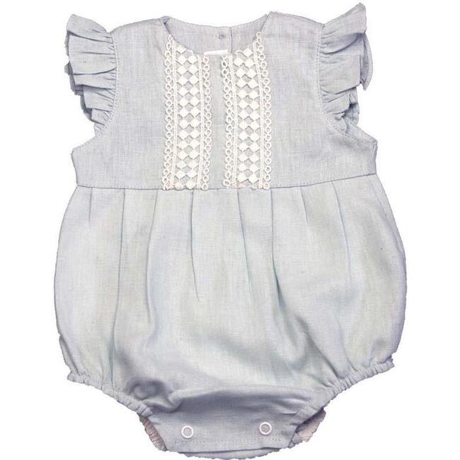 Linen Ruffle Bubble Romper, Light Blue - Rompers - 1