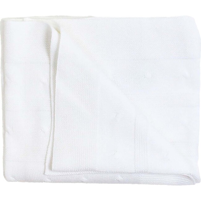 Cable Detail Knit Blanket, White - Blankets - 1