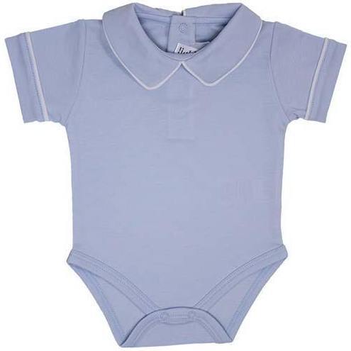 Pointed Collar Short Sleeve Onesie, Light Blue - Onesies - 1