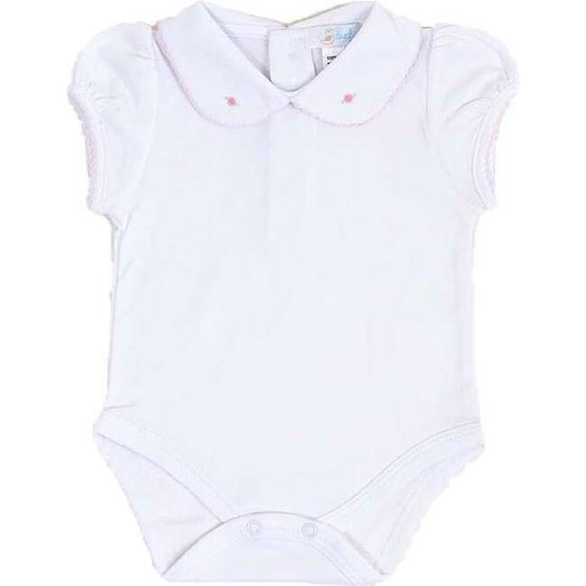 Picot Trim Onesie, White with Lilac Trim