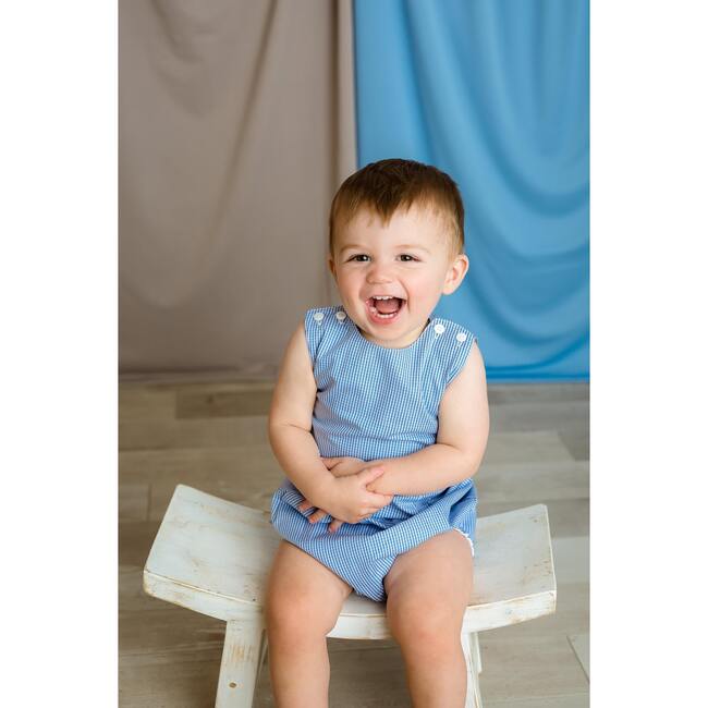 Blue Checks Bubble Romper, Blue