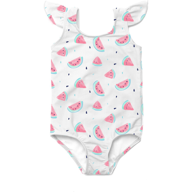 Girl's One Piece Flutter Sleeve, Watermelon - One Pieces - 1