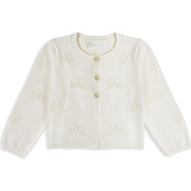 Angel Wing Pointelle Cardigan in Ivory