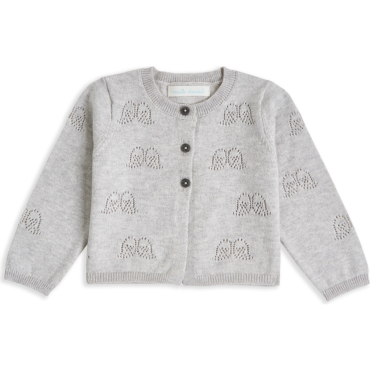 Angel Wing Pointelle Cardigan in Grey - Cardigans - 1