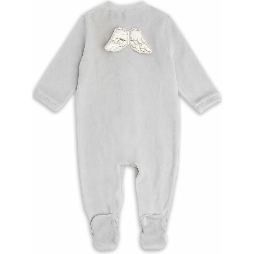 Angel Wing Velour Sleepsuit in Grey - Onesies - 1
