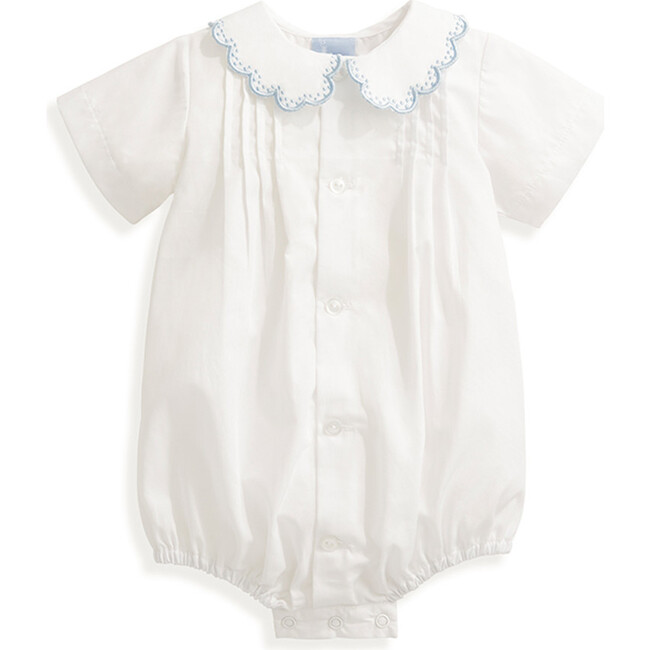 Butler Embroidered Bubble, White & Blue - bella bliss Rompers | Maisonette