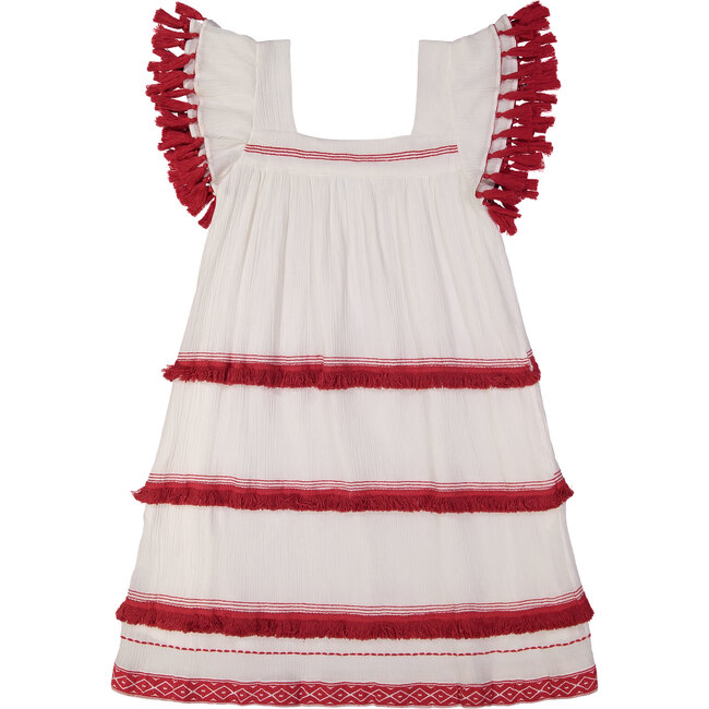 Sandrine Women's Fringed Chacha Dress, White & Red - Dresses - 1