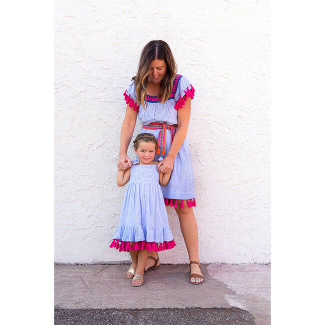 Women's Sandrine Reversible Tassel Dress, Azure Blue & Stripe - Dresses - 5