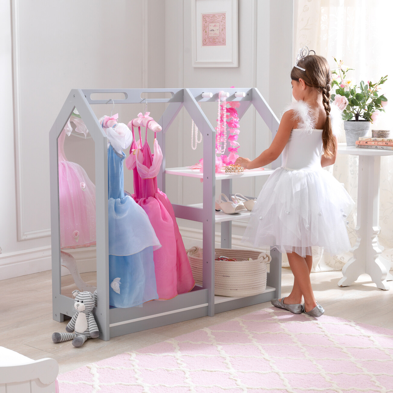 green emerald velvet dress KidKraft Let's Play Dress Up Unit