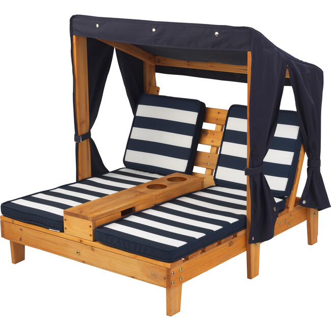 Double Chaise Lounge With Cupholders, Honey/Navy/White
