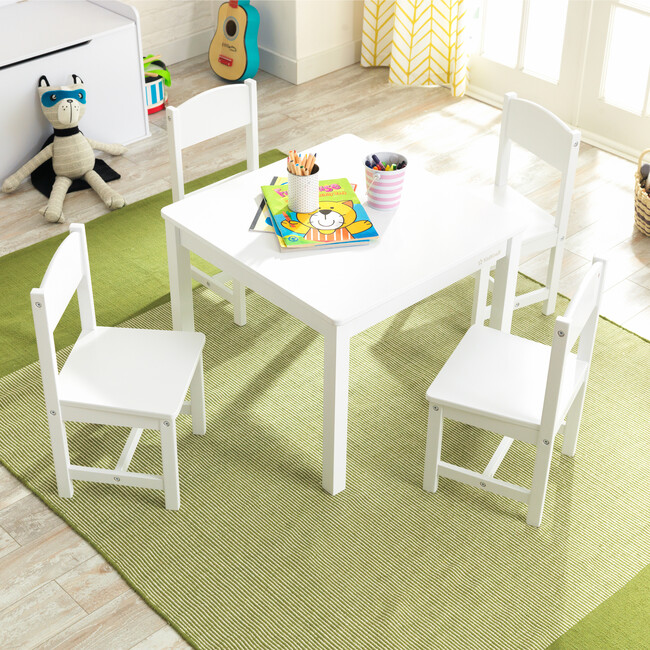 Farmhouse Table & Chair Set, White - Kids Seating - 6