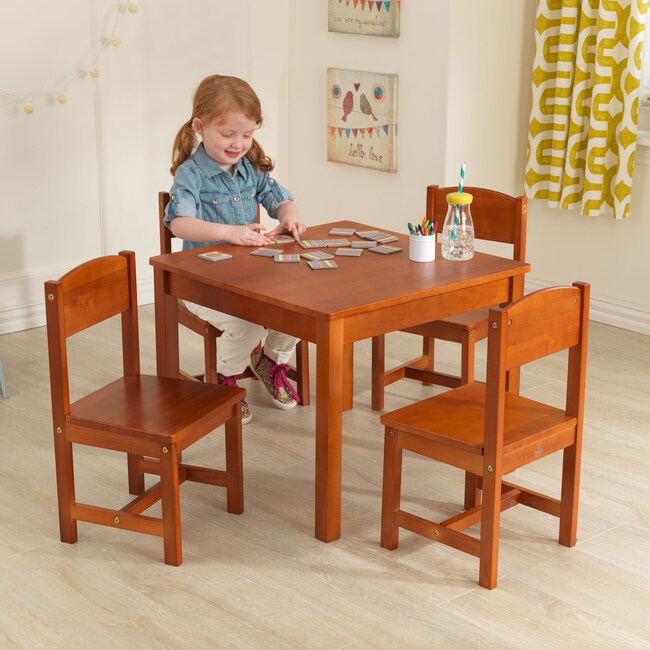 Farmhouse Table & 4 Chairs, Pecan - Kids Seating - 2