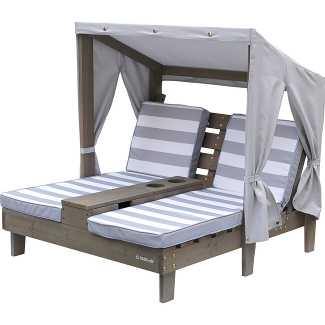 Double Chaise Lounger With Cupholder, Grey/White