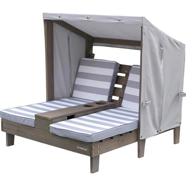 Double Chaise Lounger With Cupholder, Grey/White - Kids Seating - 3