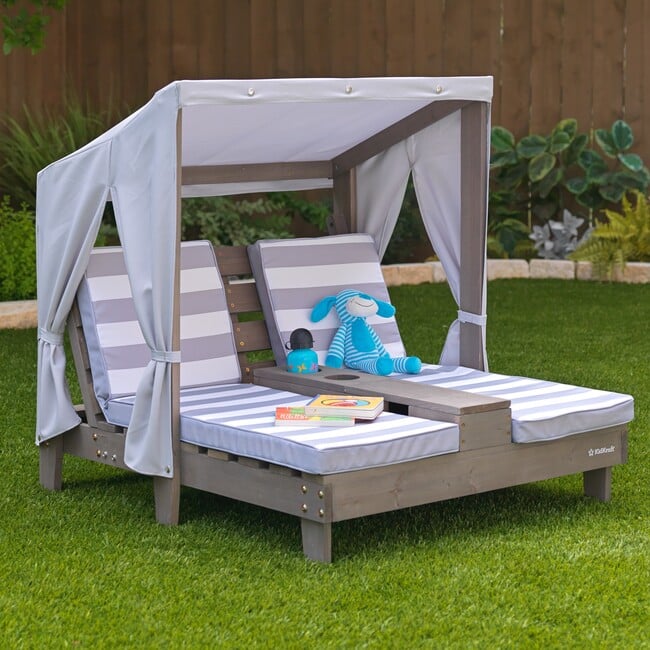 Double Chaise Lounger With Cupholder, Grey/White - Kids Seating - 4