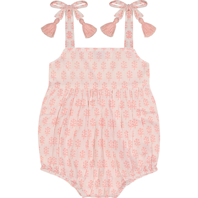 Zoe Baby Tie Romper, Pink Block Print - Rompers - 1