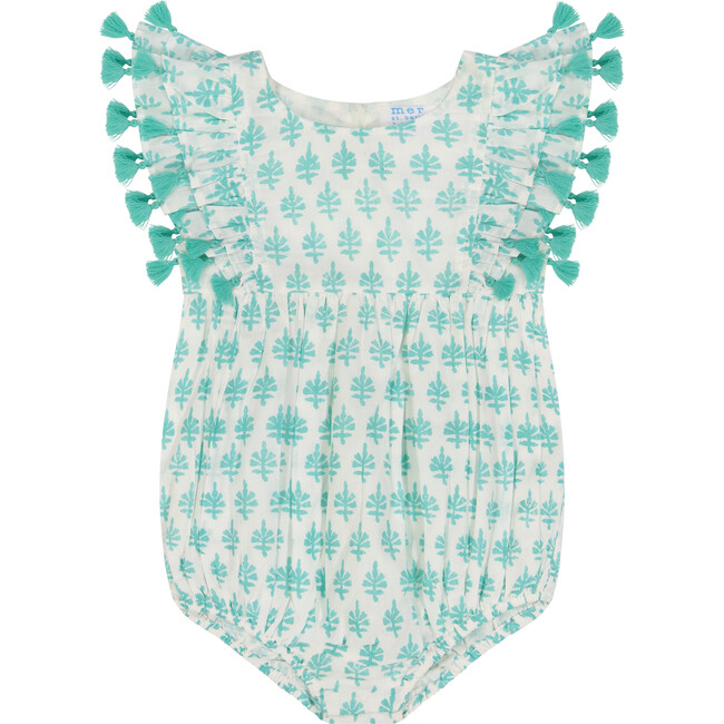 Anna Baby Romper, Aqua Block Print - Rompers - 1