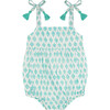 Zoe Baby Tie Romper, Aqua Block Print - Rompers - 1 - thumbnail