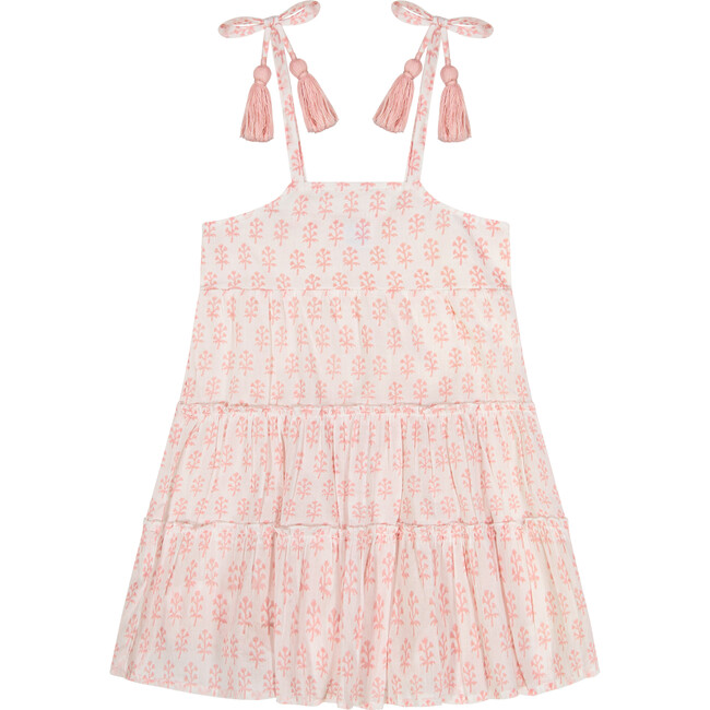Bella Tassel Tie Sundress, Pink Block Print