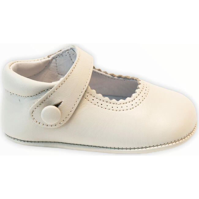 Leather Mary Jane Crib Shoe, Beige