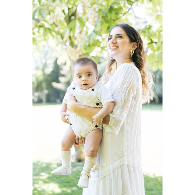 Leather Mary Jane Crib Shoe, Beige