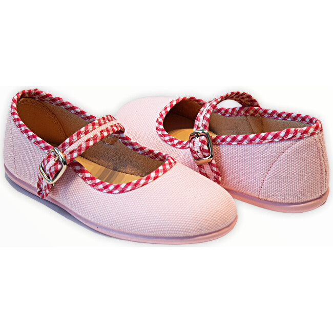 Canvas Mary Jane, Pink with Gingham Details
