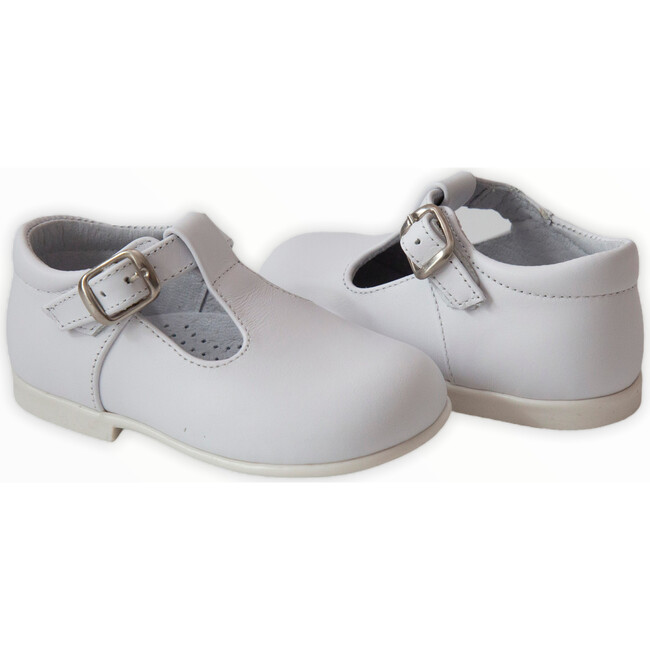 Leather T-Bar Party Shoe, White - Dress Shoes - 4