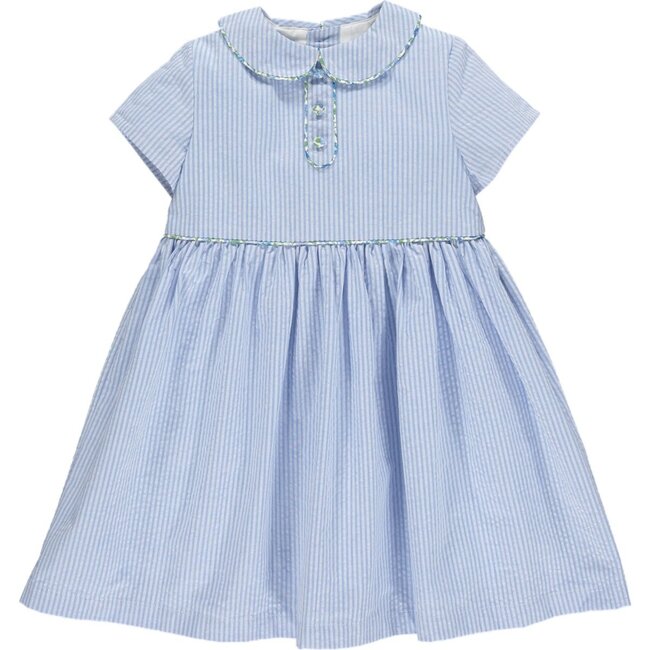 Carole Seersucker Dress, Blue - Dresses - 1