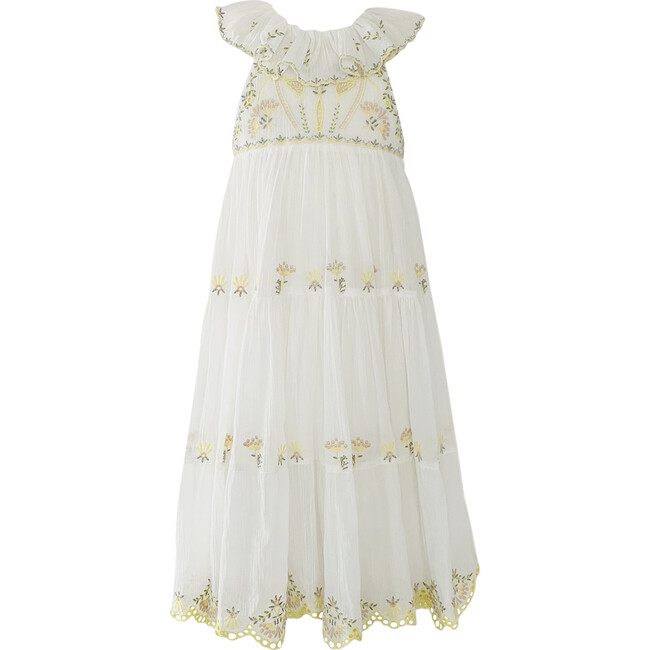 Athena Crinkle Embroidery Maxi Dress, White