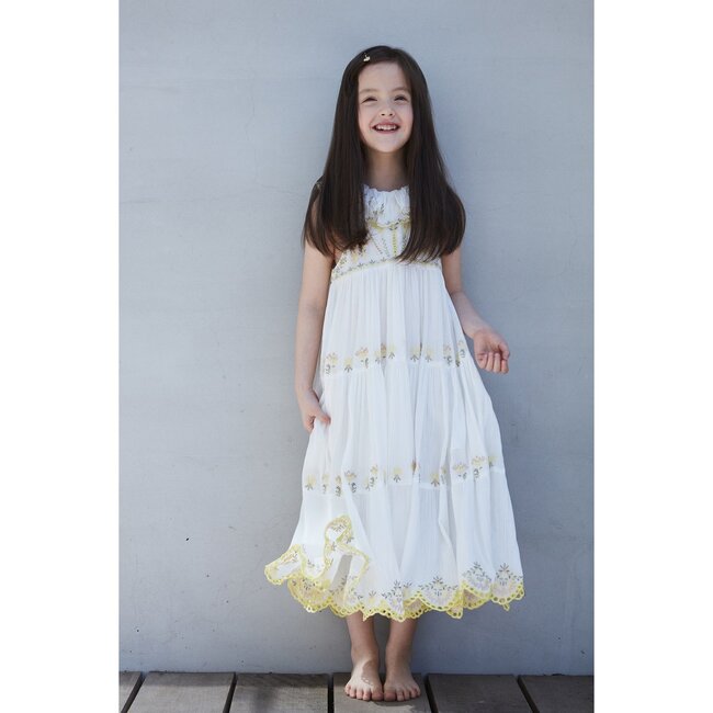 Athena Crinkle Embroidery Maxi Dress, White - Dresses - 4