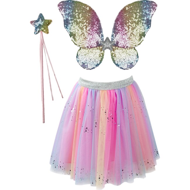 Rainbow Sequins Skirt w/Wings & Wand