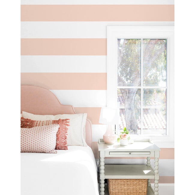 Rugby Stripe Traditional Wallpaper, Pink - Wallpaper - 2