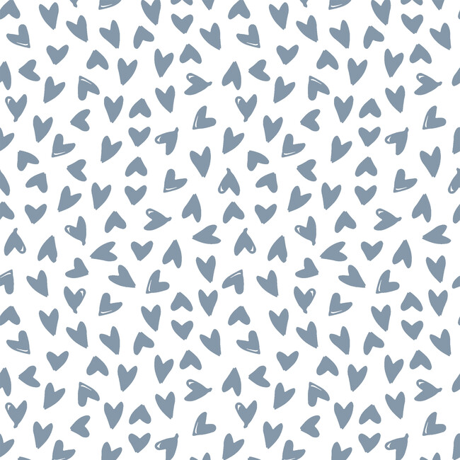 Hearts Traditional Wallpaper, French Blue/White