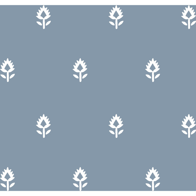 Block Print Traditional Wallpaper, French Blue - Wallpaper - 1