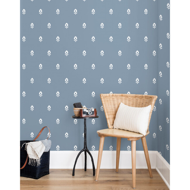 Block Print Traditional Wallpaper, French Blue - Wallpaper - 2