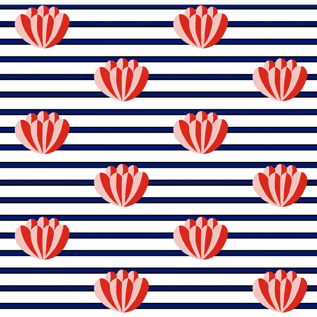 Clare V. Lotus Stripe Traditional Wallpaper, Navy