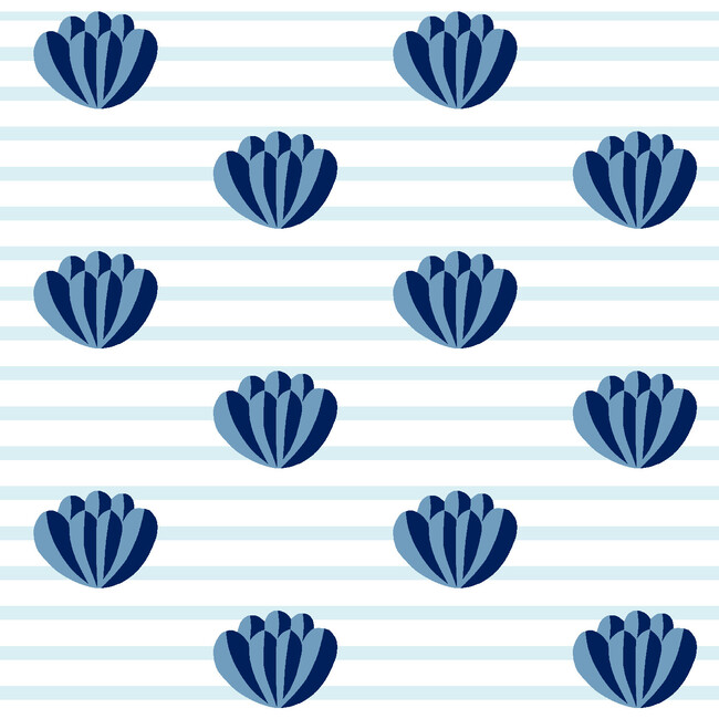 Clare V. Lotus Stripe Removable Wallpaper, Blue - Wallpaper - 1