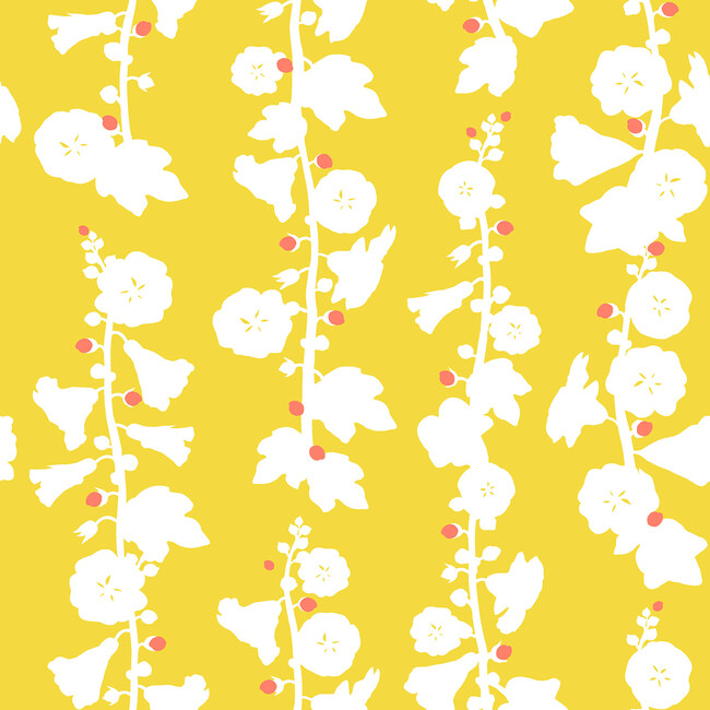 Clare V. Hollyhock Traditional Wallpaper, Yellow