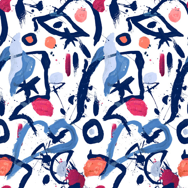 Chris Benz El Quijote Traditional Wallpaper, Blue/Coral - WallShoppe