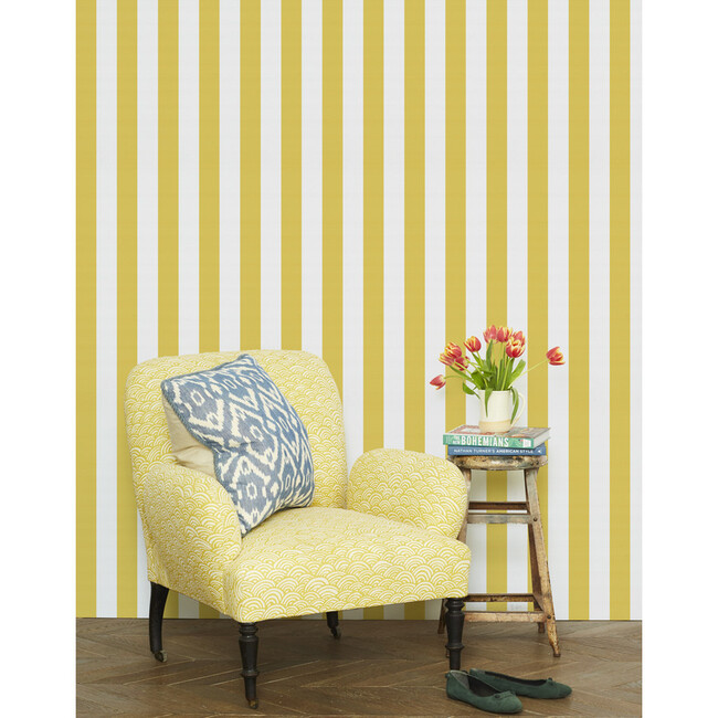 Candy Stripe Traditional Wallpaper, Yellow - Wallpaper - 2