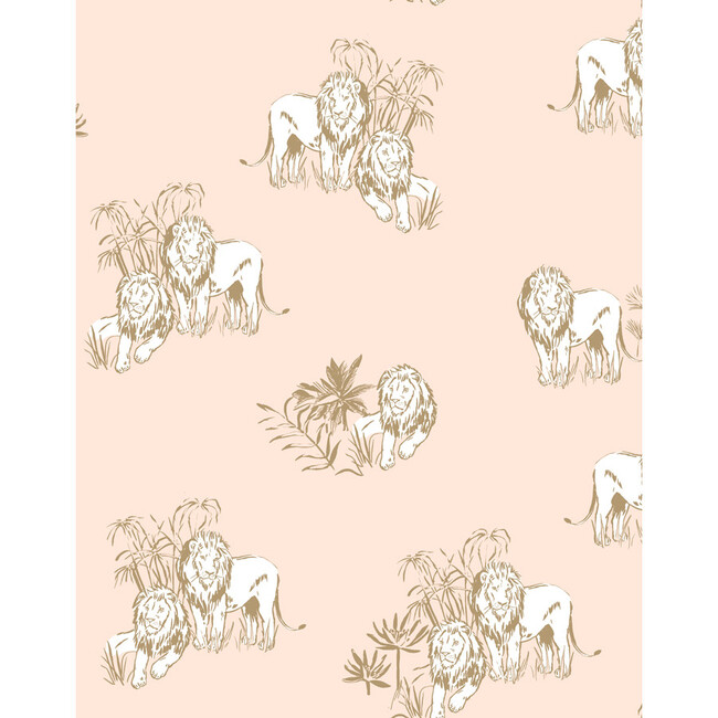 Tea Collection Foliage Lions Removable Wallpaper, Peach