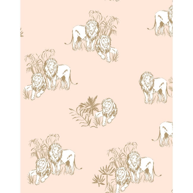 Tea Collection Foliage Lions Traditional Wallpaper, Peach