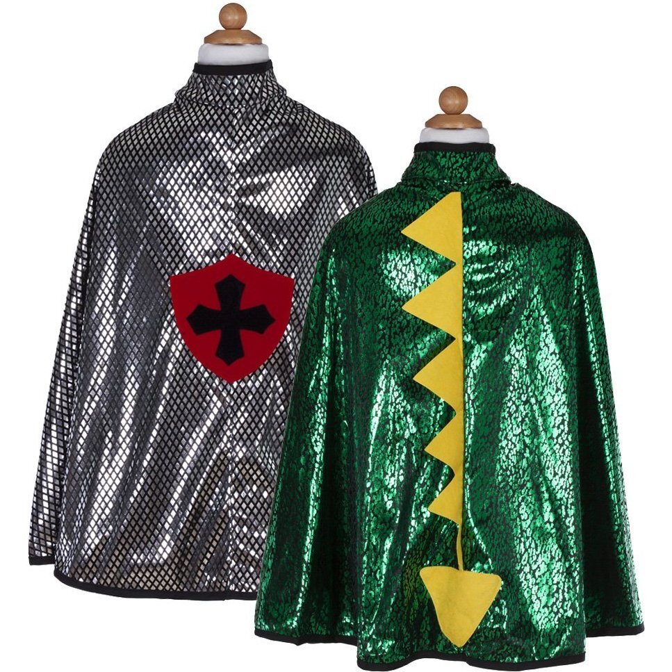 Reversible Dragon/Knight Cape, Green/Silver - Costumes - 1