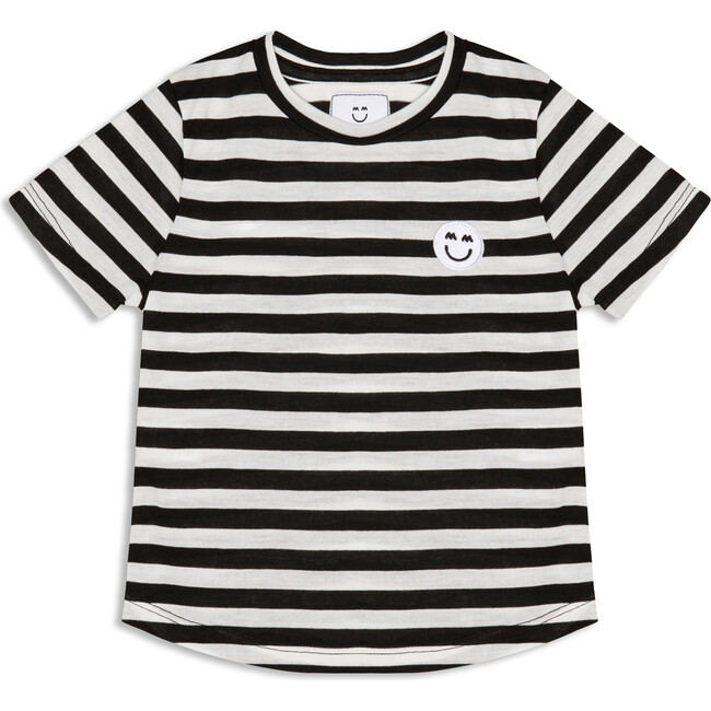 Short Sleeve Logo Patch Tee, Black and White Stripe