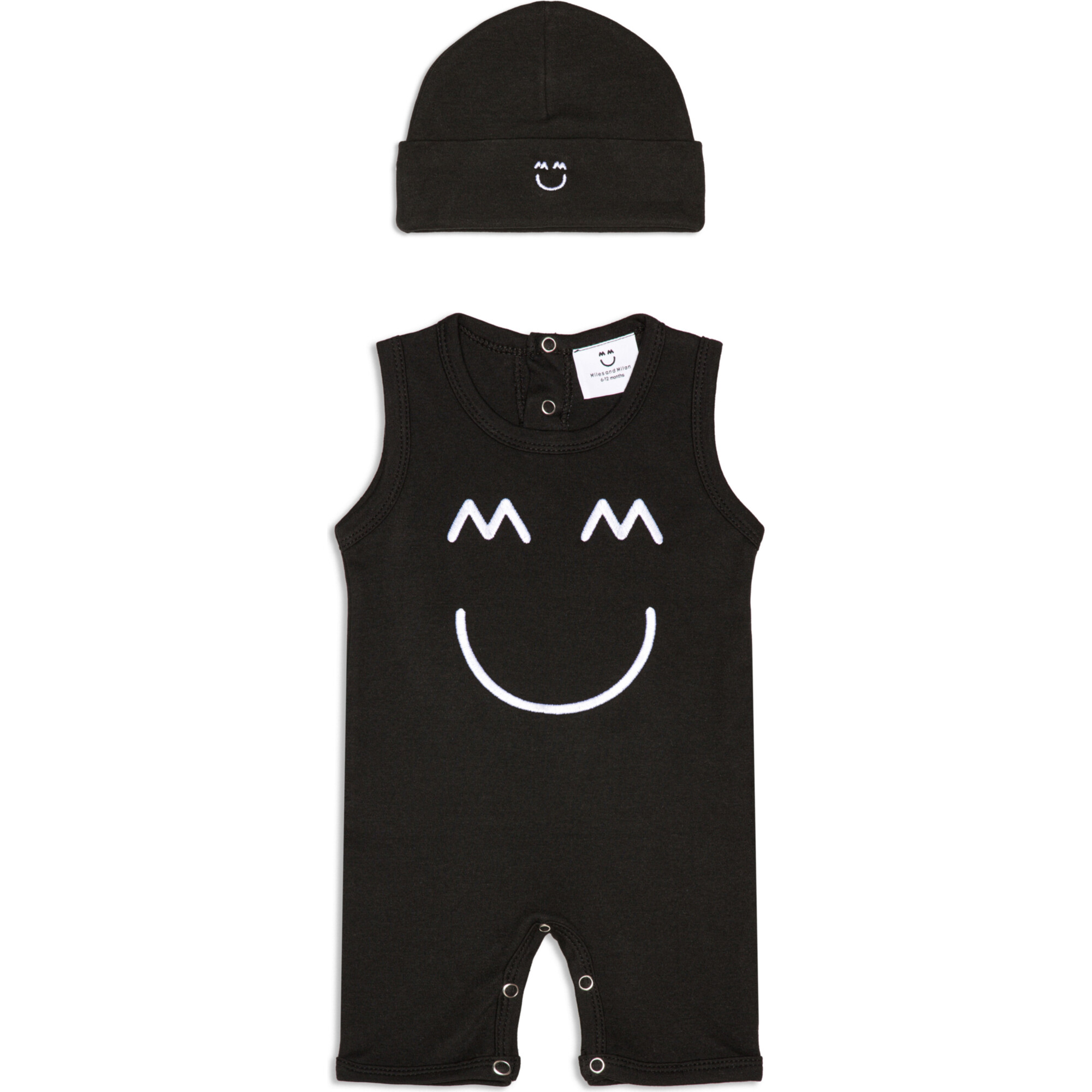 Sleeveless Embroidered Romper and Hat, Black - Mixed Apparel Set - 1