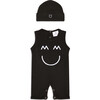 Sleeveless Embroidered Romper and Hat, Black - Mixed Apparel Set - 1 - thumbnail