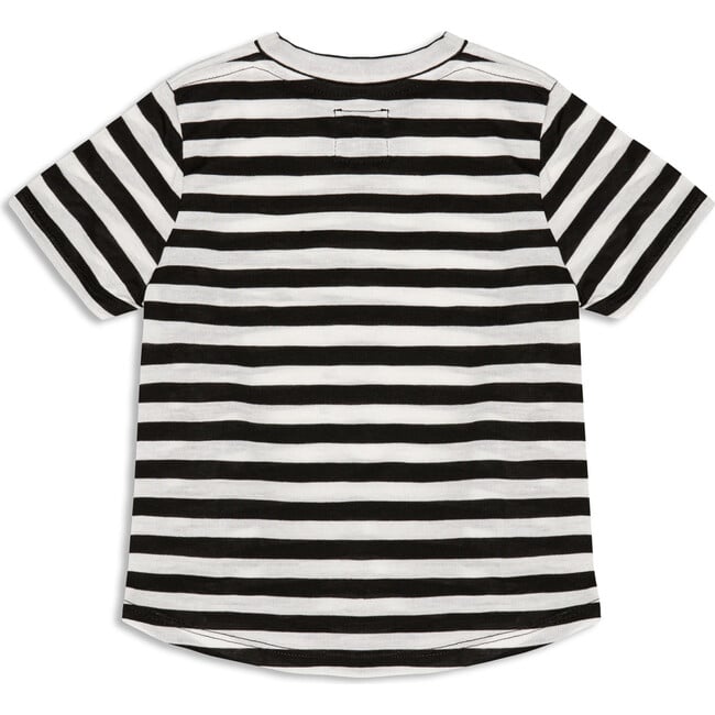 Short Sleeve Logo Patch Tee, Black and White Stripe
