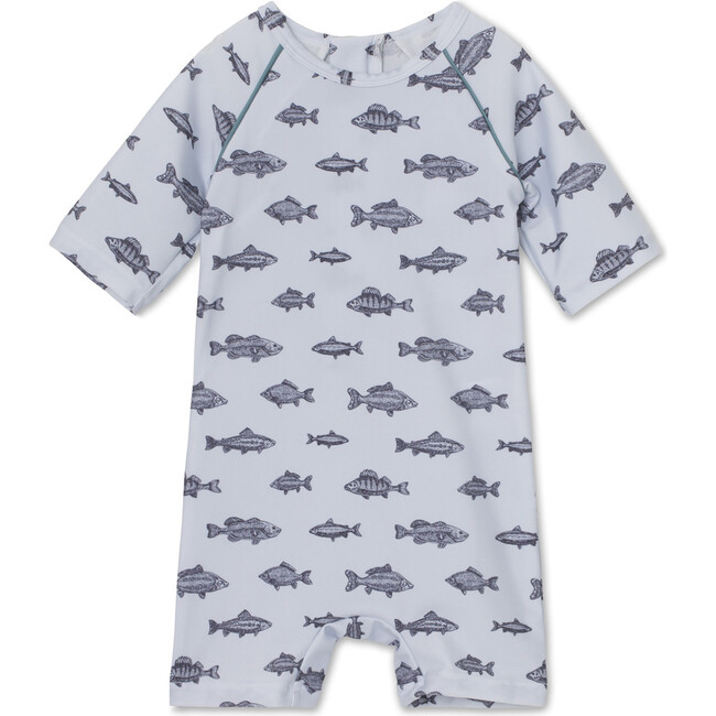 Goldie Short Sleeve One Piece Swimsuit, Baby Blue - One Pieces - 1
